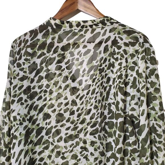Susan Graver Flounce Bell Sleeve Top Blouse Size 1X Plus Green Printed Womens - Picture 4 of 7